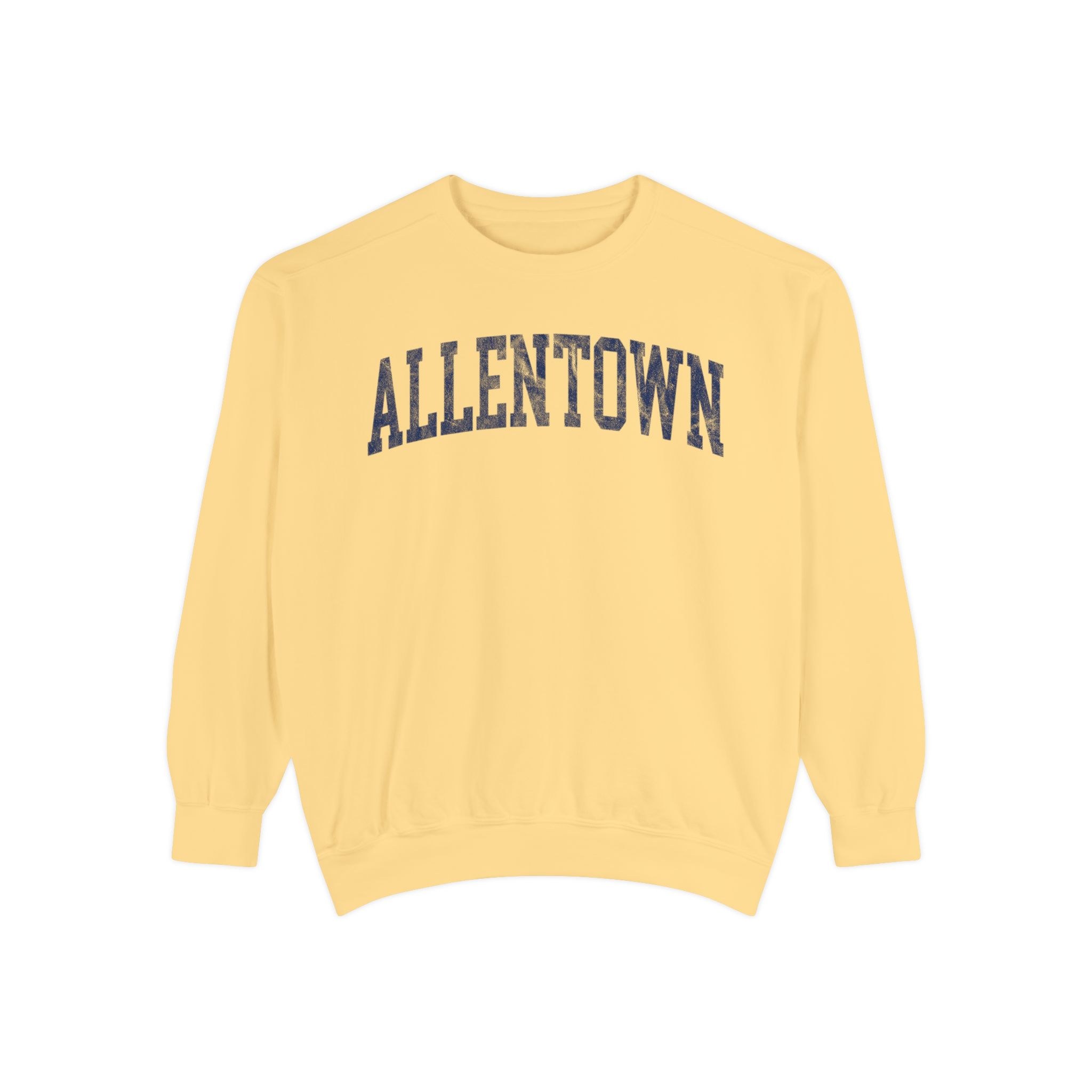 Allentown Garment-Dyed Crewneck in Unsalted, front — ALLENTOWN lettering