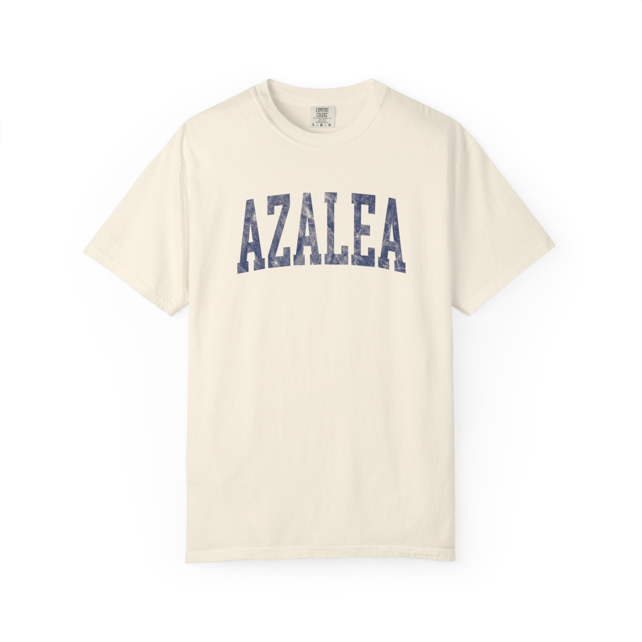 Azalea Garment-Dyed Tee in Crème Fraîche, front — AZALEA lettering