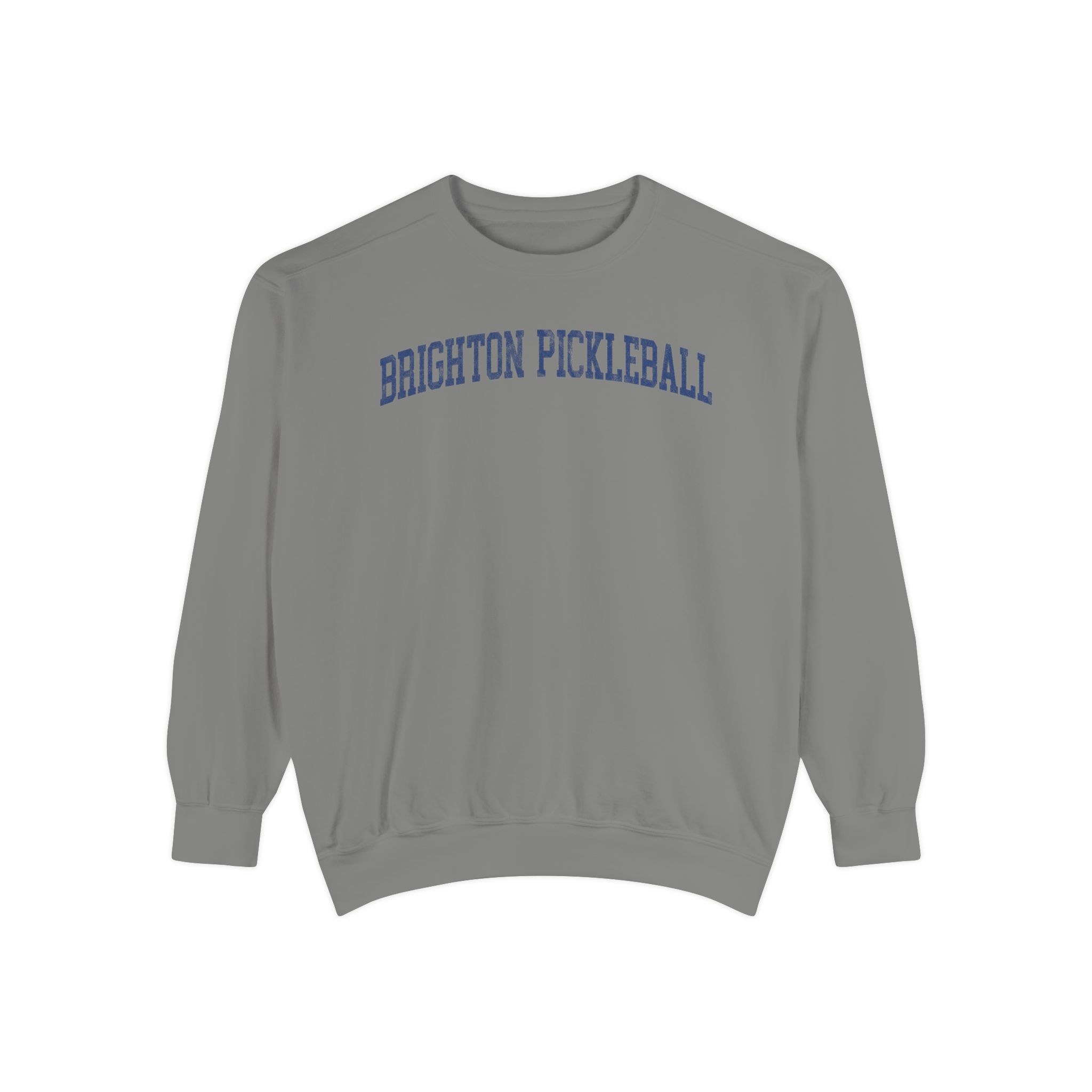 Brighton Pickleball Garment-Dyed Crewneck in Dusting, front — BRIGHTON PICKLEBALL lettering