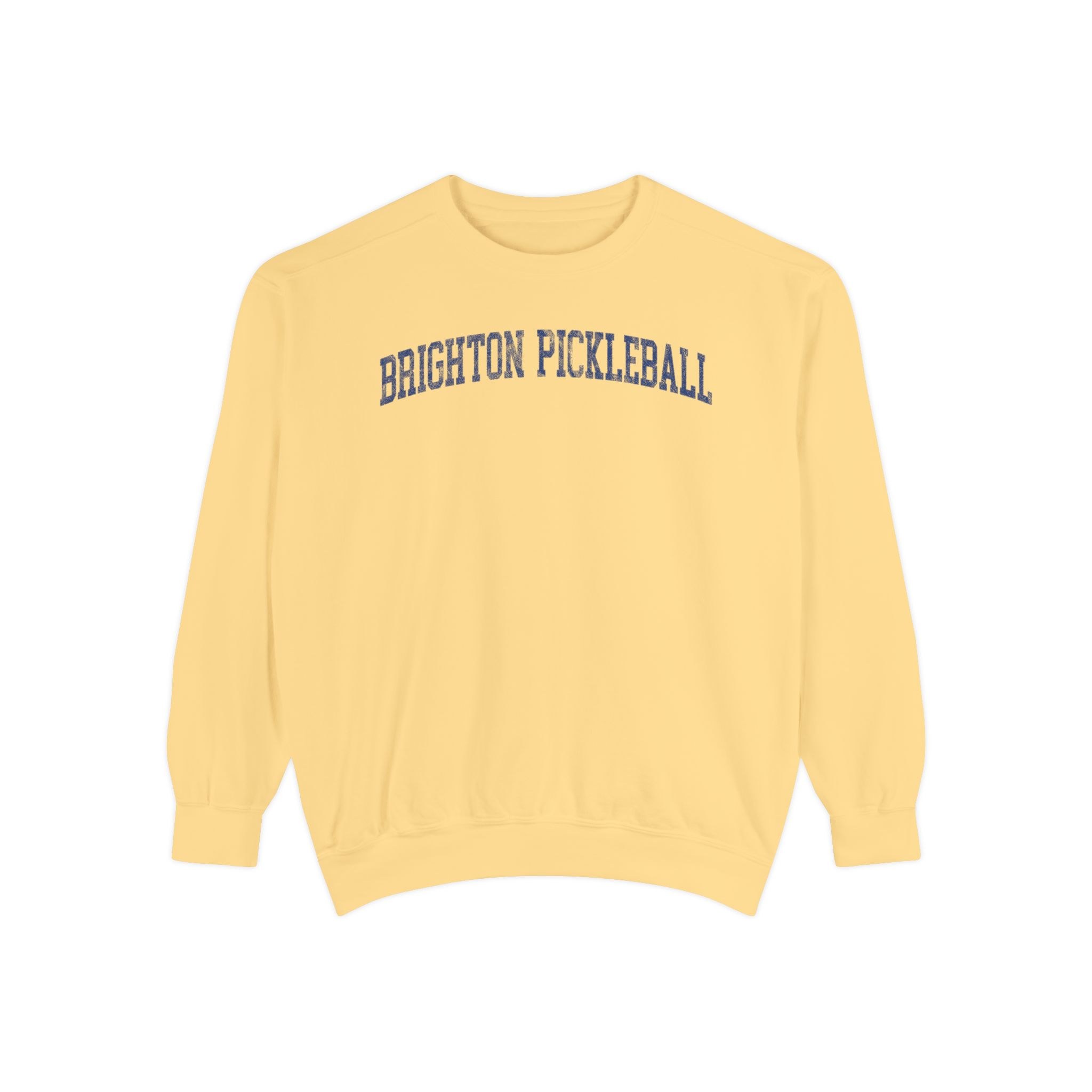 Brighton Pickleball Garment-Dyed Crewneck in Unsalted, front — BRIGHTON PICKLEBALL lettering