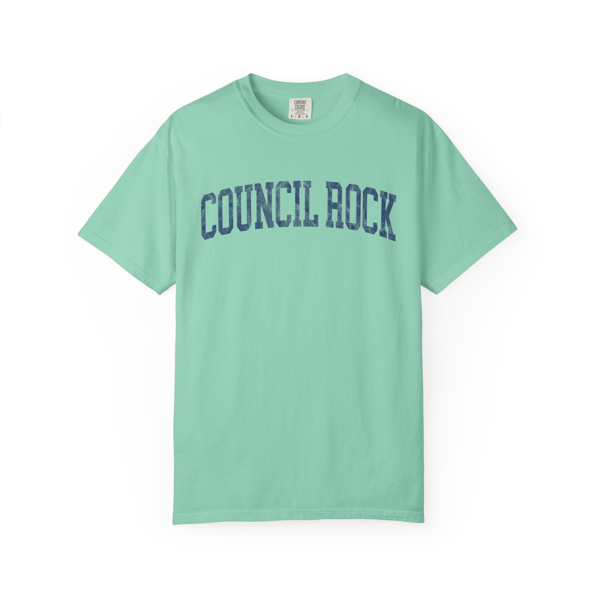 Council Rock Garment-Dyed Tee in Teal Good Inc, front — COUNCIL ROCK lettering
