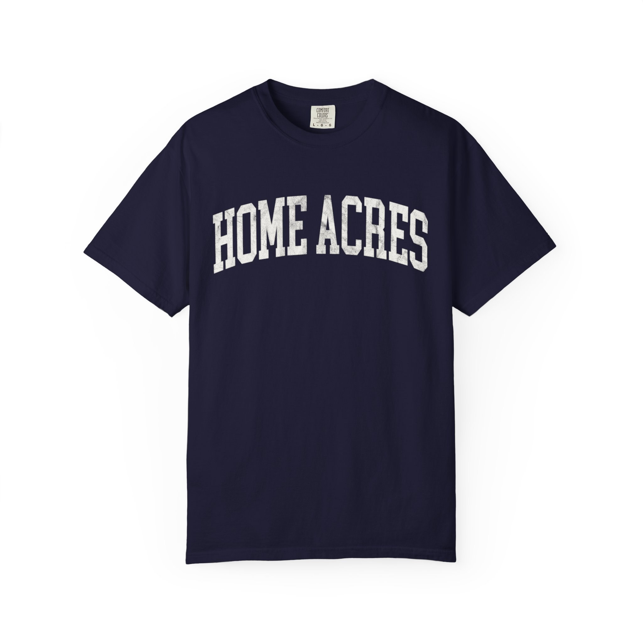 Home Acres Garment-Dyed Tee in Boathouse Blue, front — HOME ACRES lettering