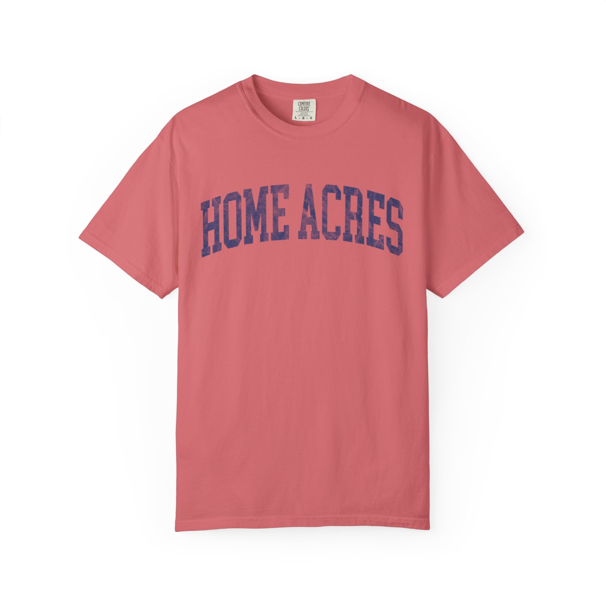Home Acres Garment-Dyed Tee in Strawberry Cloud, front — HOME ACRES lettering