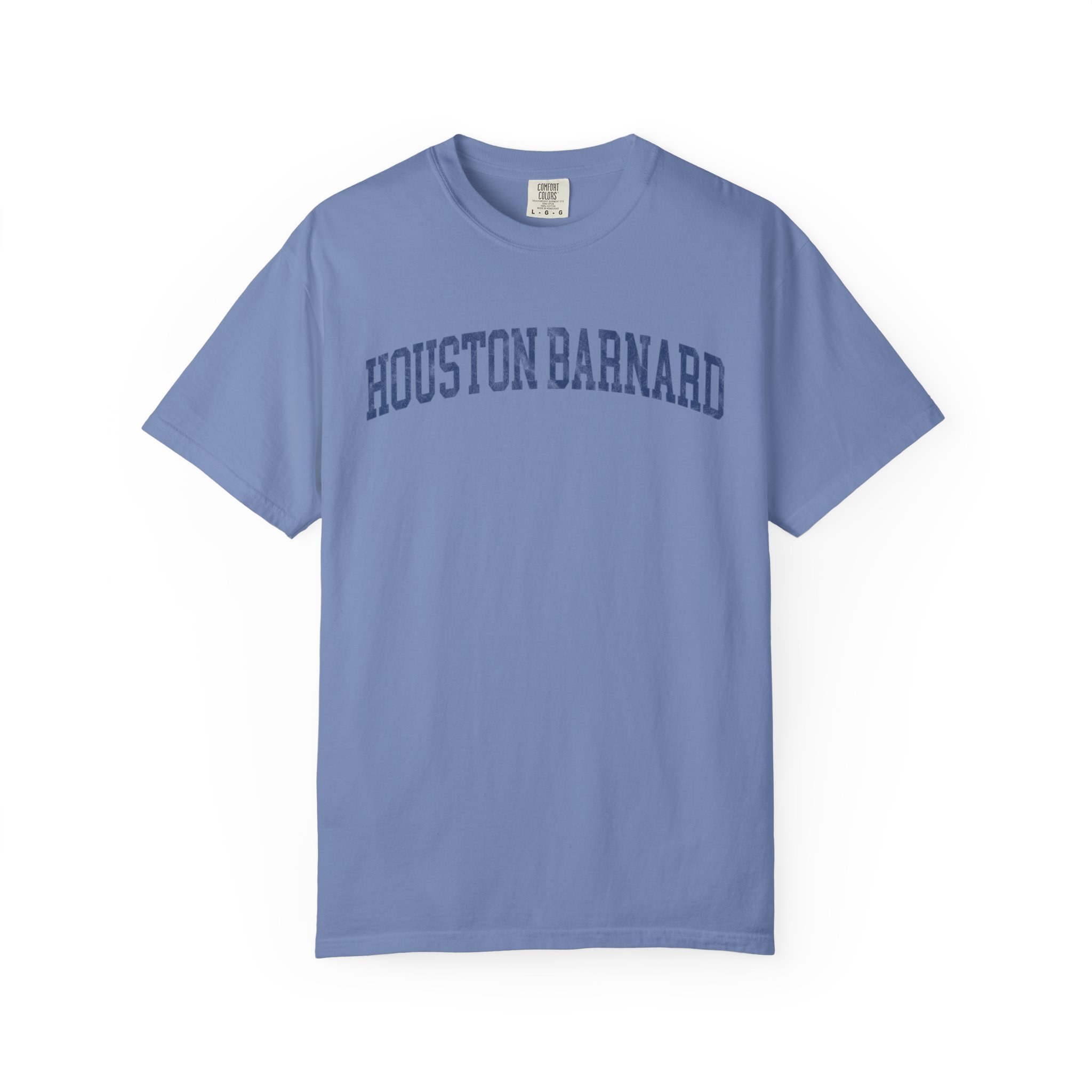 Houston Barnard Garment-Dyed Tee in Faded Predawn, front — HOUSTON BARNARD lettering