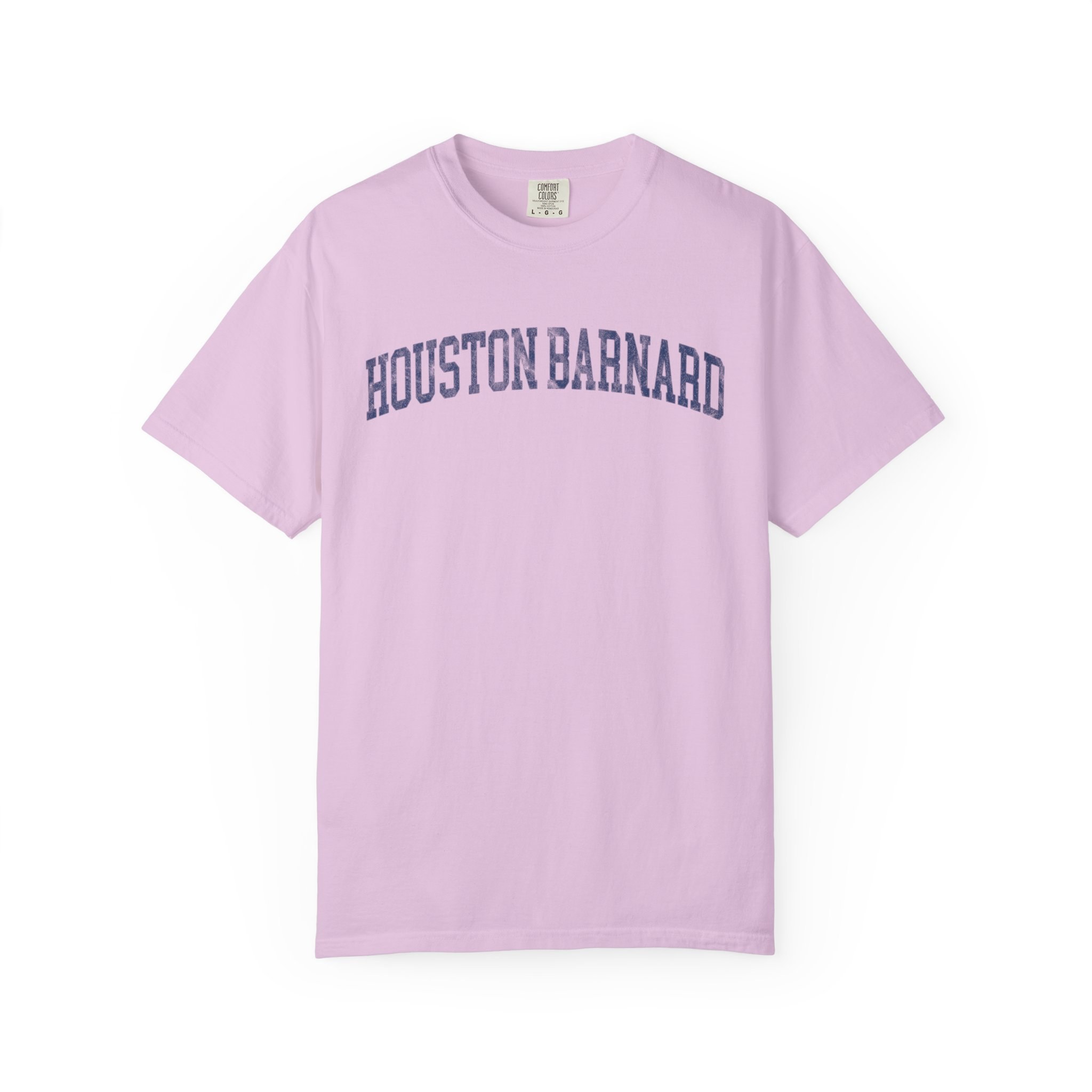 Houston Barnard Garment-Dyed Tee in Lilac Szn, front — HOUSTON BARNARD lettering