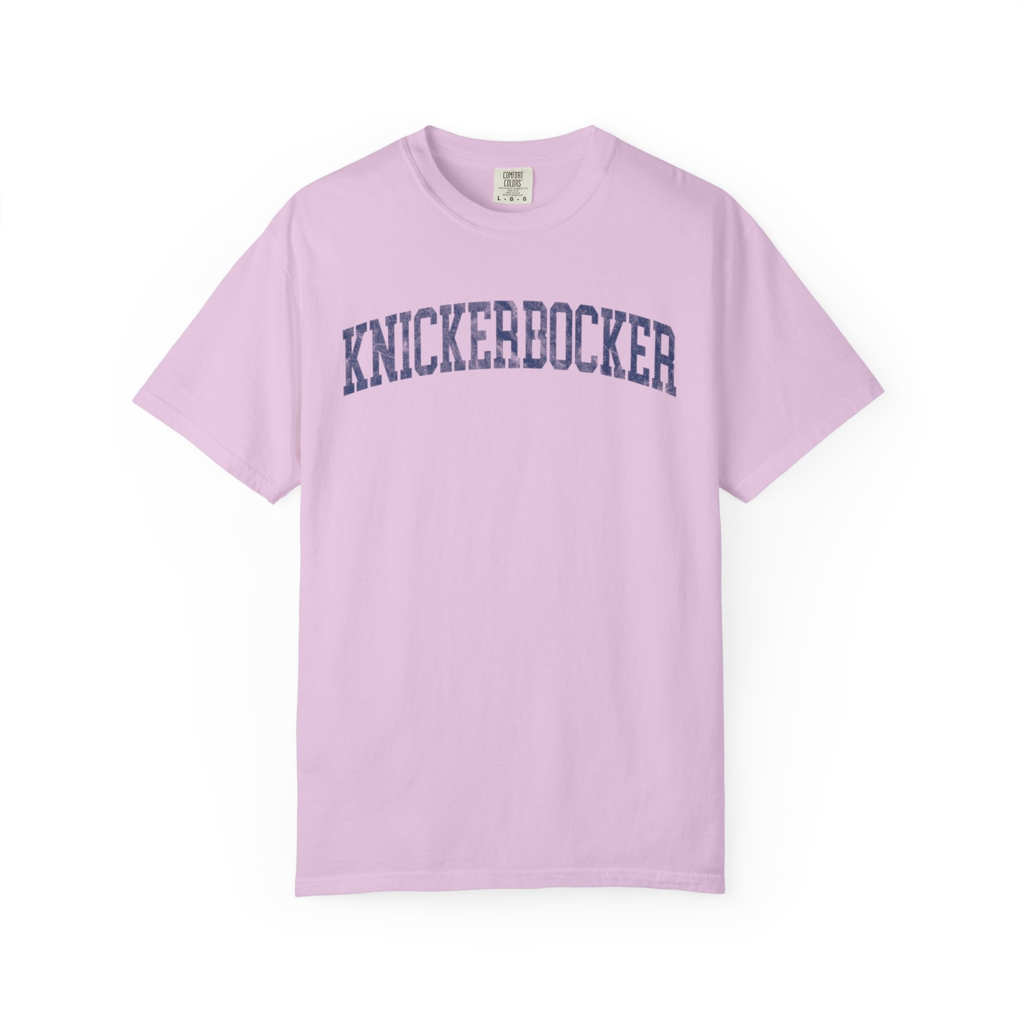 Knickerbocker Garment-Dyed Tee in Lilac Szn, front — KNICKERBOCKER lettering