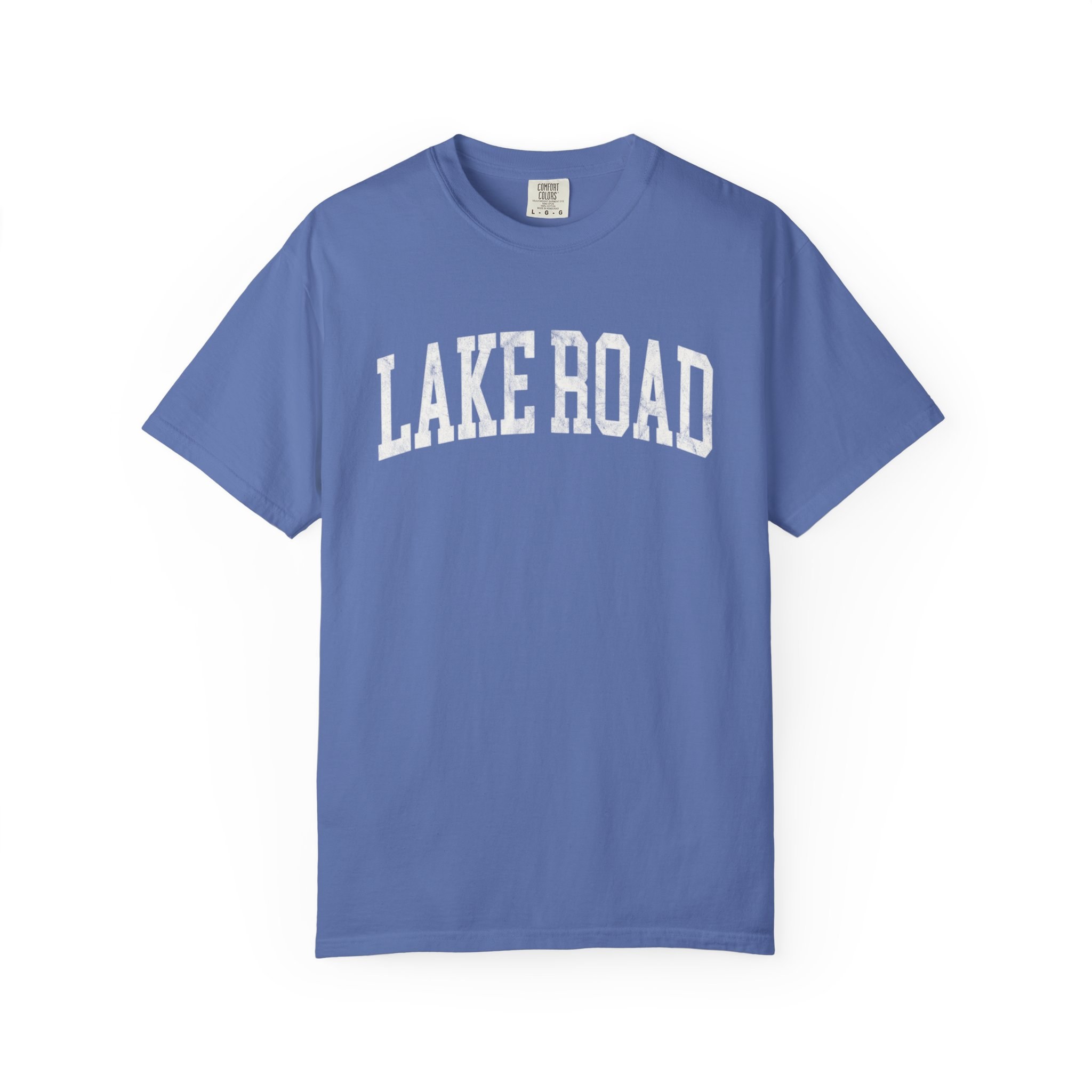 Lake Road Garment-Dyed Tee in FLX Waves, front — LAKE ROAD lettering