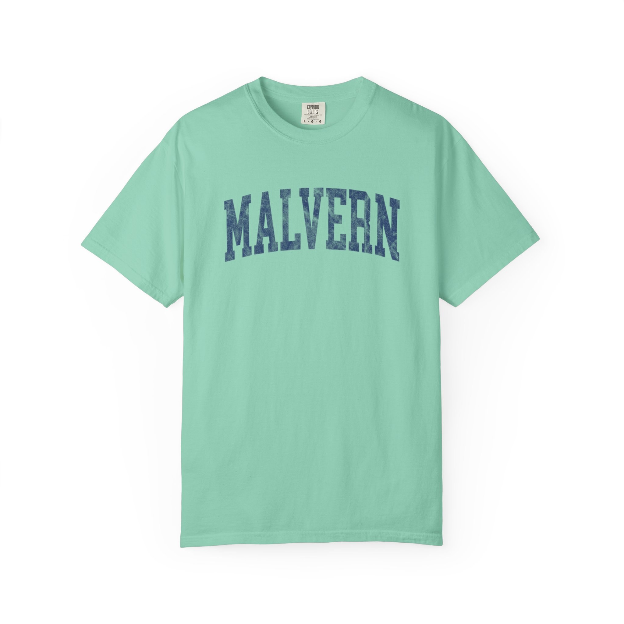 Malvern Garment-Dyed Tee in Teal Good Inc, front — MALVERN lettering