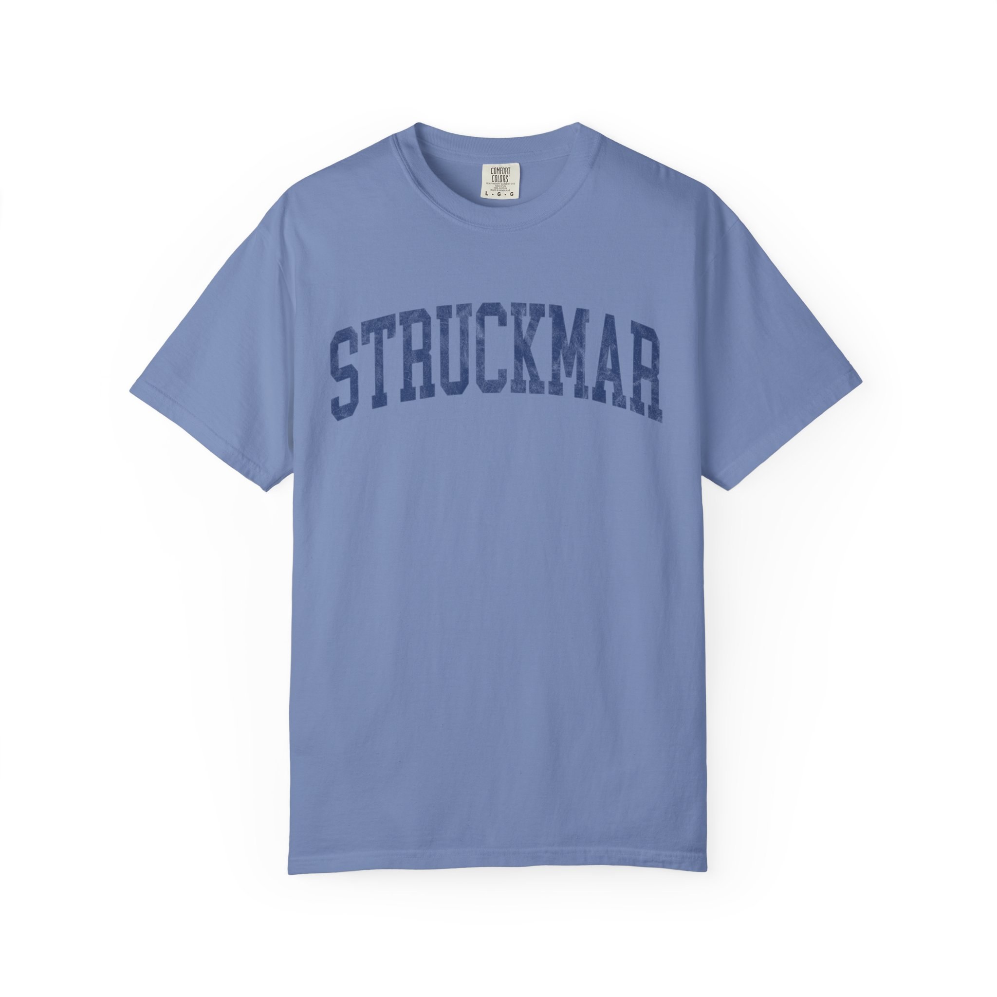 Struckmar Garment-Dyed Tee in Faded Predawn, front — STRUCKMAR lettering