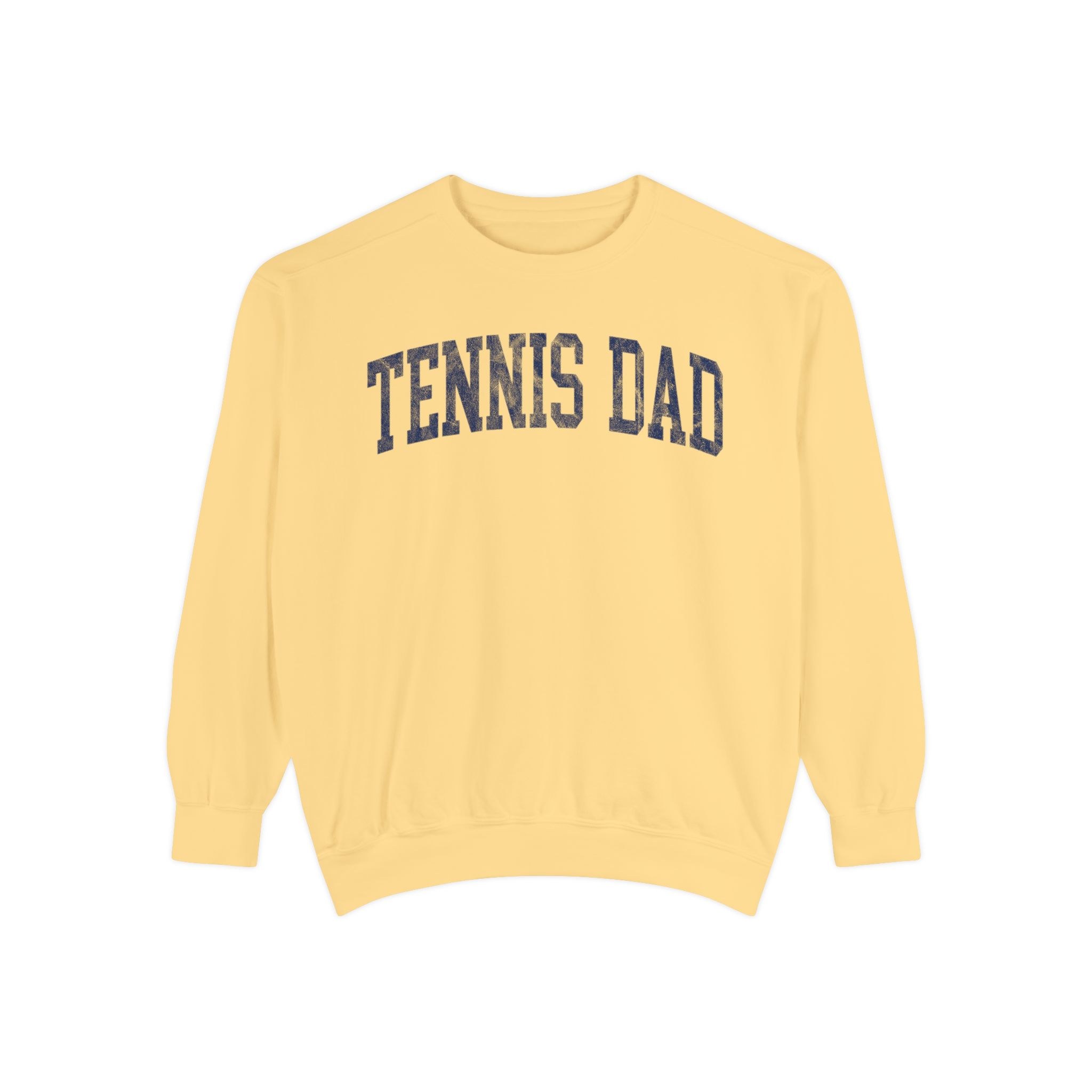 Tennis Dad Garment-Dyed Crewneck in Unsalted, front — TENNIS DAD lettering